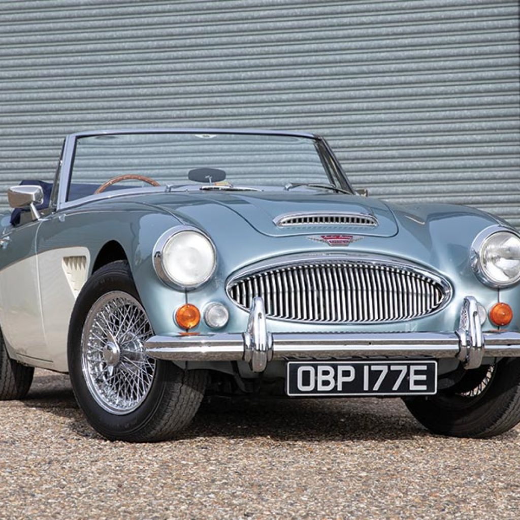 Year: 1967
Price: £63,000
• Healey Blue & Ivory
• Navy Interior
• Works Side Vents
• Mohair Roof