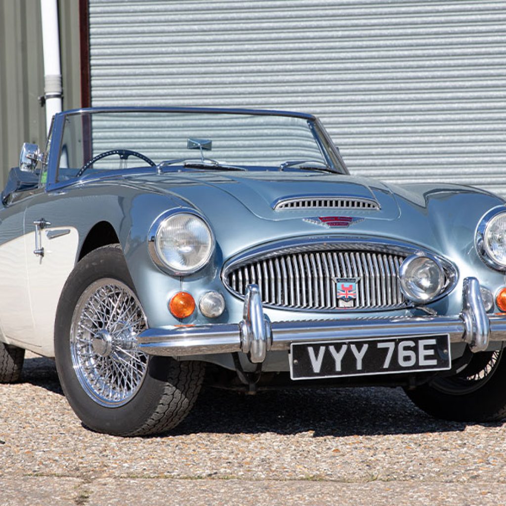 Year: 1967
Price: £63,000

• Healey Blue & Ivory
• Navy Interior
• Works Side Vents
• Mohair Roof